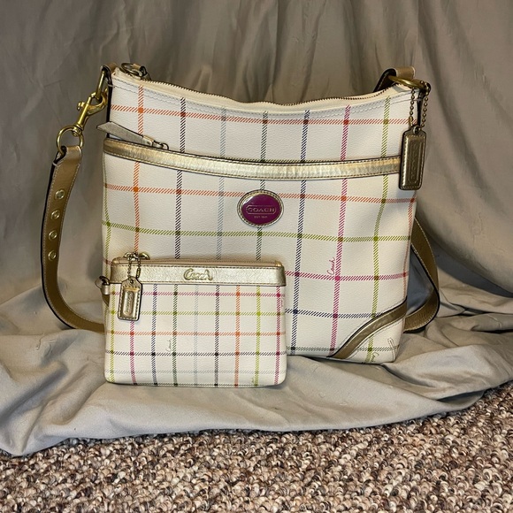 EUC Coach Peyton Tattersall File Crossbody Bag and Wristlet - Picture 1 of 16